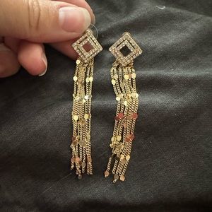 Pink Lily Dangly Gold Fringe Earrings